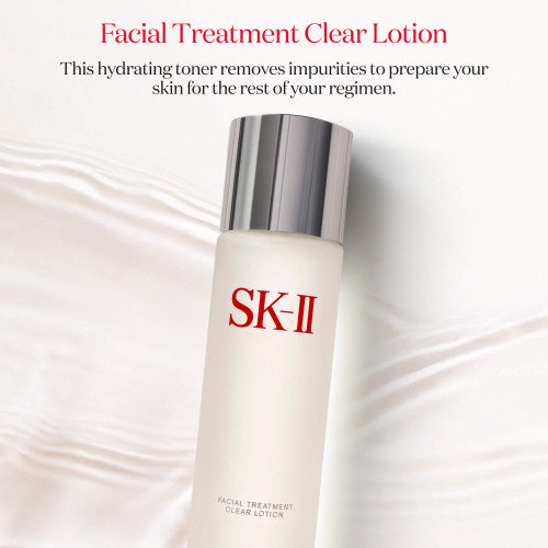SK-II facial treatment clear lotion bottle on a white background
