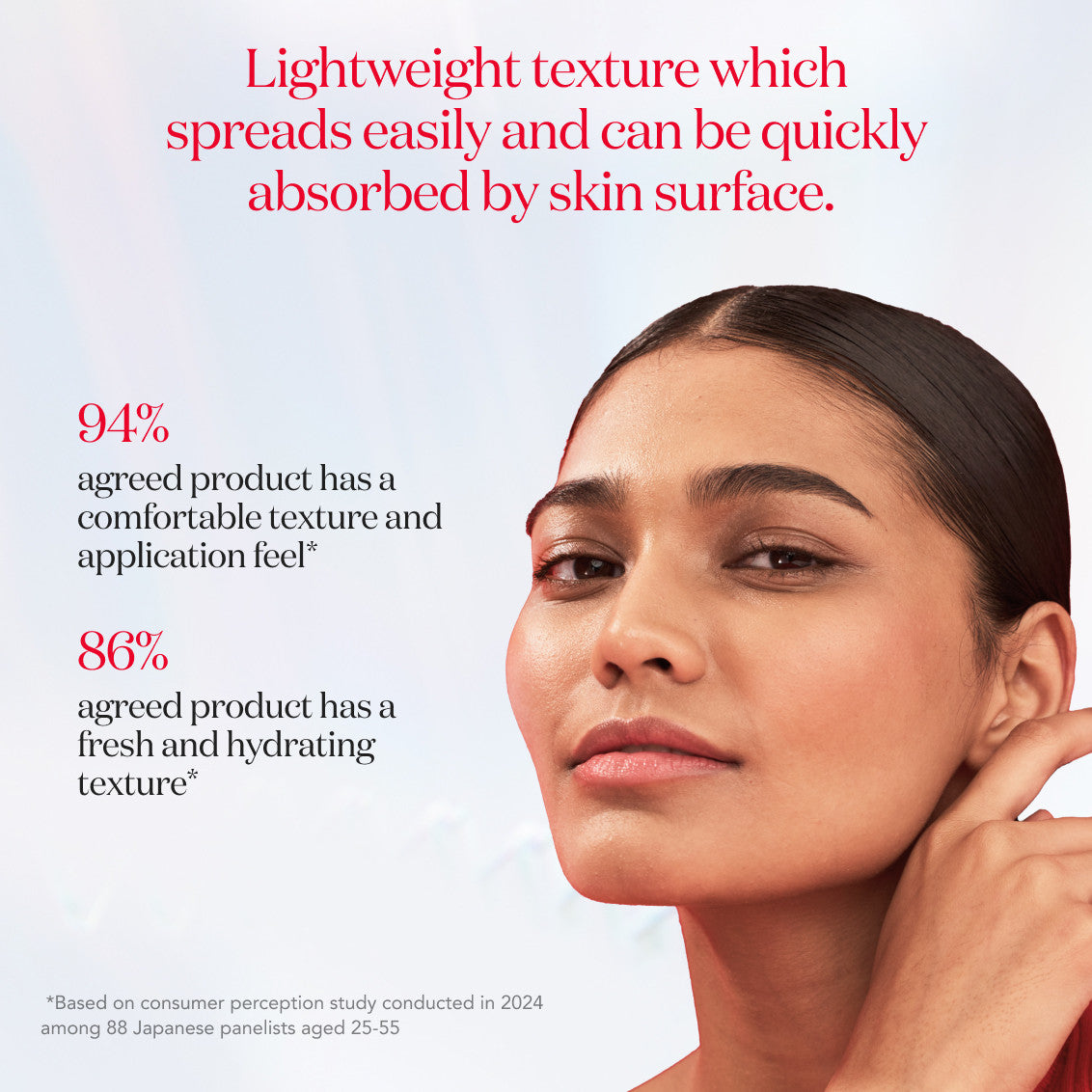 woman shown beside SK‑II GenOptics Advanced Spot Essence with information about lightweight texture and fast skin absorption