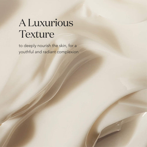 Close-up of SK-II LXP Ultimate Revival Eye Cream texture with soft, curved layers of smooth cream on a neutral background