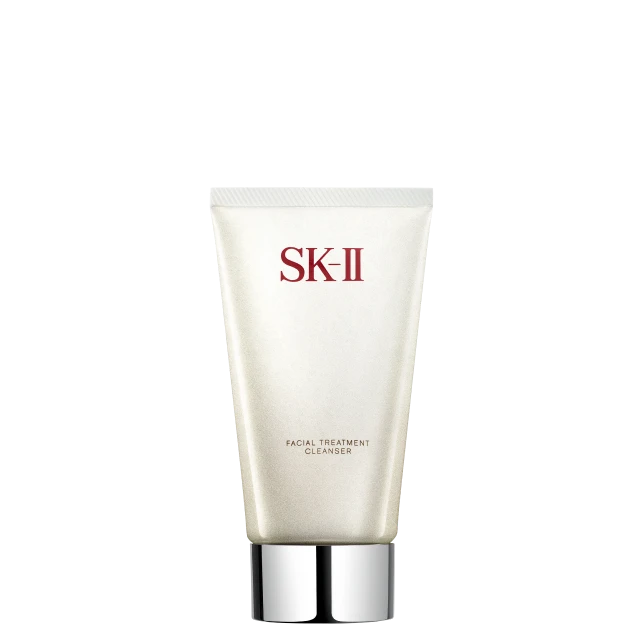 SK-II facial treatment cleanser tube on a soft, light background