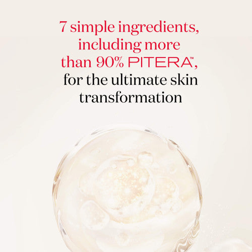 Cosmetic product with text about Pitera ingredients on a light background