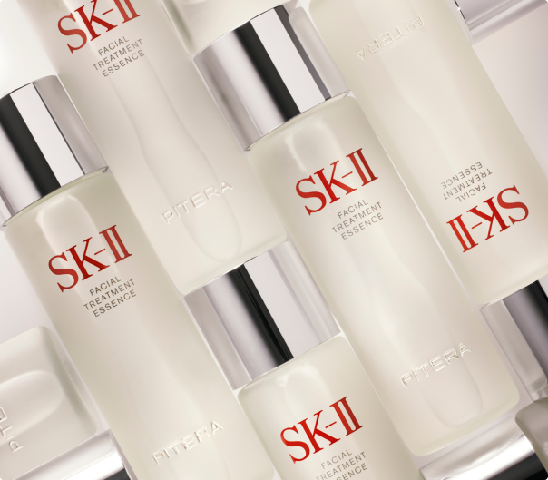SK-II facial treatment essence bottles on a white background